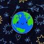 Happy Planet Earth Kawaii Wooden Pin Or Brooch, thumbnail 1 of 6