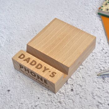 Personalised Daddy Wooden Phone Stand, 2 of 5