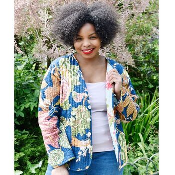 Blue Carnation/Blue Exotic Reversible Quilted Jacket, 3 of 9