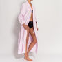 Women's Pink And White Striped Two Fold Flannel Robe, thumbnail 1 of 4