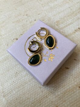 Dangle Hoop Emerald Green Earrings, 5 of 6