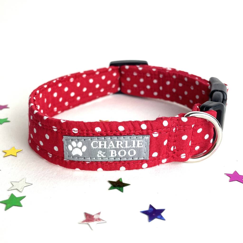 Red Boy Dog Collar Red with White Polka Dots Dog Collar Red Girl Dog Collar Minnie Dog Collar Modern Colorful Dog Collar Spots Dog Puppy Collar 