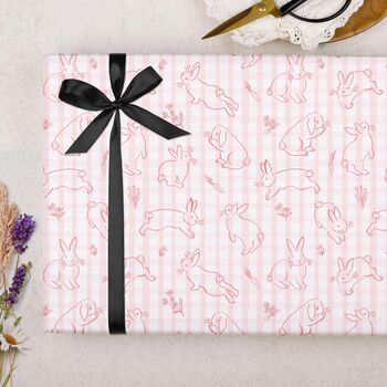 Three Sheets Of Pink Gingham Bunny Wrapping Paper, 2 of 2