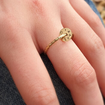 Personalised Skinny Solid Gold Charm Ring, 2 of 5