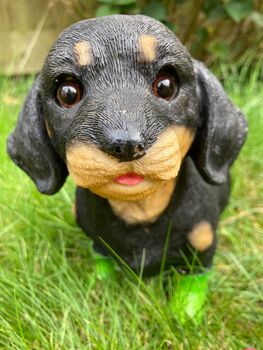 Dachshund Garden Ornament With Green Boots Sausage Dog, 4 of 9