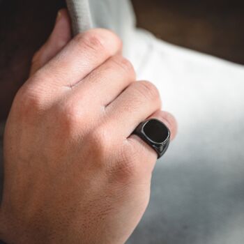 Smooth Black And Silver Signet Ring For Men Mens Ring, 6 of 12