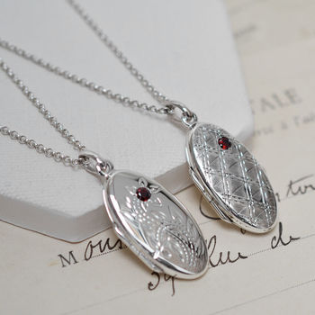Sterling Silver Oval Locket Necklace With Garnet, 2 of 10