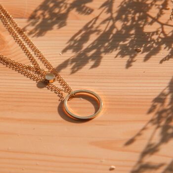 Layered Gold Circle Pendant Necklace With Double Chain, 5 of 7