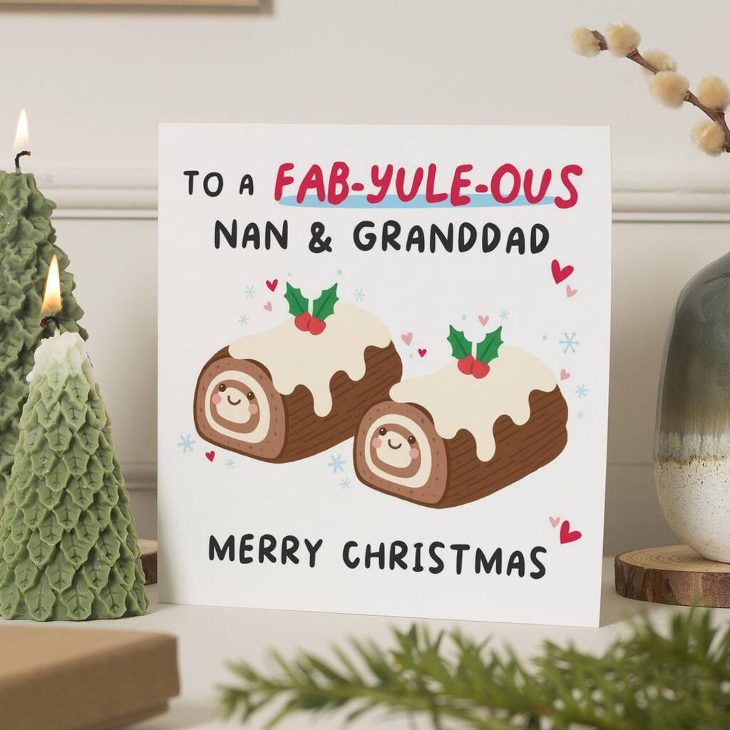 Personalised Nan And Grandad Yule Log Christmas Card, 1 of 7