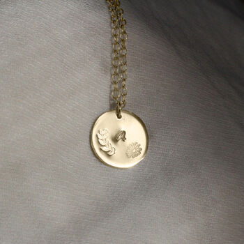 Initial Coin Pendant And Birth Flower Silver, 9ct Gold, 2 of 6