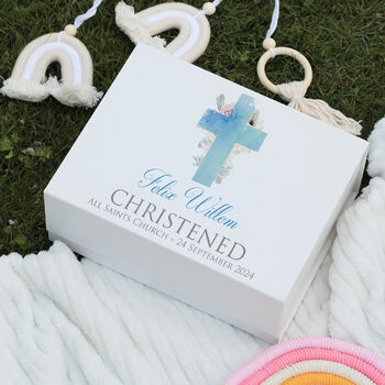Watercolour Cross Christening Memory Keepsake Box, 4 of 5