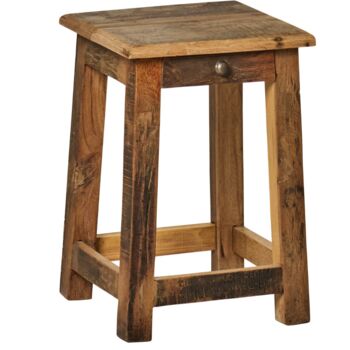 Reclaimed Wood Stool Side Table With Drawer, 2 of 2