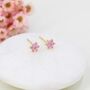 Sterling Silver Pair Of Very Tiny Pink Cz Flower Stud Earrings, thumbnail 2 of 12