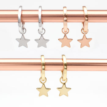 Gold Or Silver Christmas Star Charm Huggie Hoops, 2 of 7