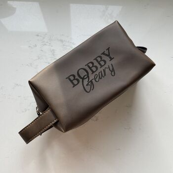 Personalised Mens Soft Faux Leather Cube Wash Bag, 3 of 4