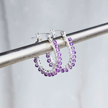 Amethyst And Silver Hoop Earrings, 2 of 4