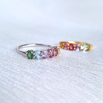 Rainbow Multicoloured Gemstone Half Eternity Ring, 5 of 12