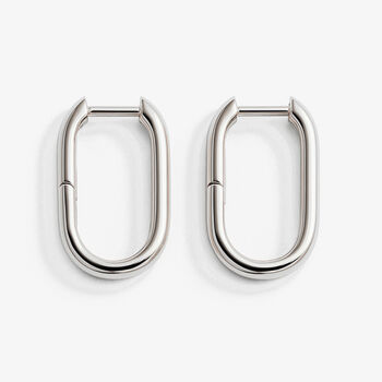 Women's White Gold Oval Hoop Earrings, 4 of 5