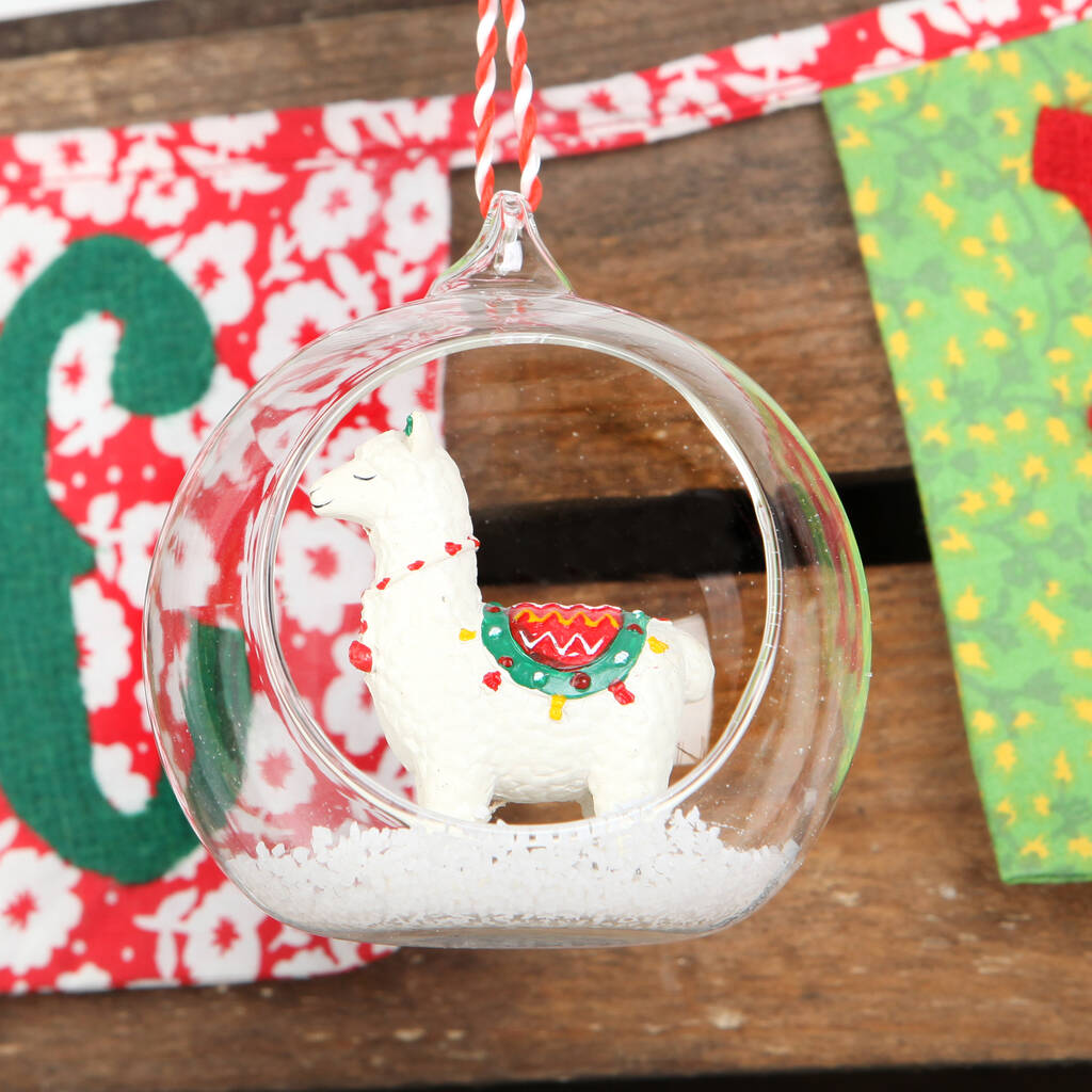 Glass Christmas Tree Llama Bauble Decoration, 1 of 2