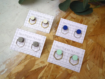 Contemporary Geometric Hexagon Eco Stud Earrings, 5 of 6