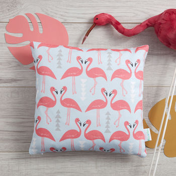 A Flamingo Flourish Cushion, Ice Blue, Mini Or Medium, 2 of 5
