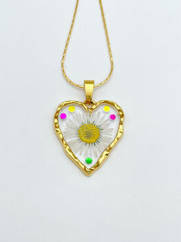 Heart Necklace With Real Daisy In Gold Or Silver, 2 of 10