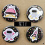 Spaced Out! Cute Space Themed Badges, Pack Of Four, thumbnail 2 of 10