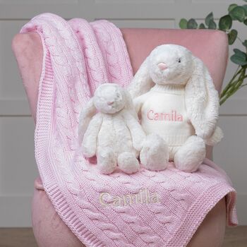 Personalised Blanket And Bashful Bunny In Pink/Cream, 3 of 7