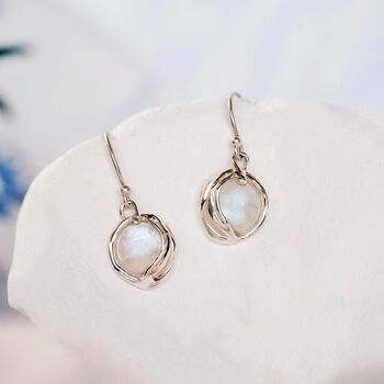 Handmade Silver Fiery Moonstone Drop Earrings, 4 of 8