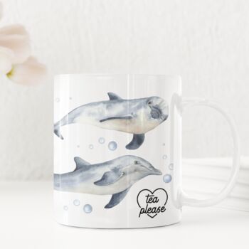 Personalised Dolphin Watercolour Name Mug With Dolphins, 3 of 4