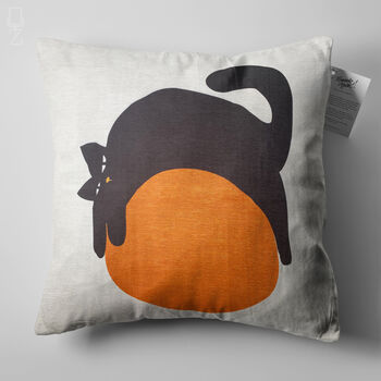 Lazy Black Cat And Orange Ball Themed Cushion Cover, 5 of 7