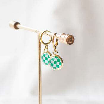 Green And White Checkerboard Earrings, 4 of 8