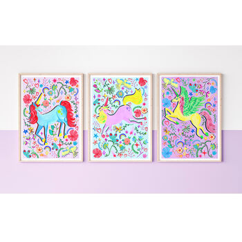 Lilac Unicorn Flower Print Set, 9 of 12