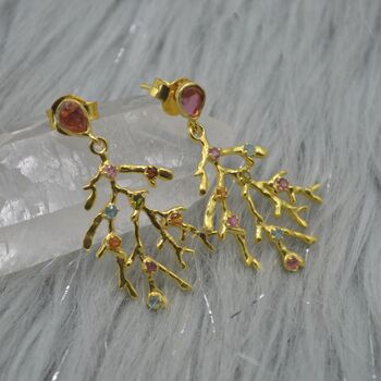 Green Pink Tourmaline Earrings: Gold Plated Sterling Silver, October Birthstone, 5 of 9