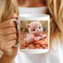 Personalised Autumn Llama Playing In Leaves Gift Mug, thumbnail 1 of 2