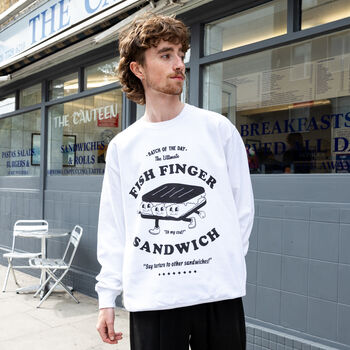 Fish Finger Sandwich Unisex Graphic Sweatshirt In White, 2 of 5