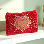 Red Beaded Heart Pouch Personalised With Gold Initial Charm, thumbnail 1 of 3