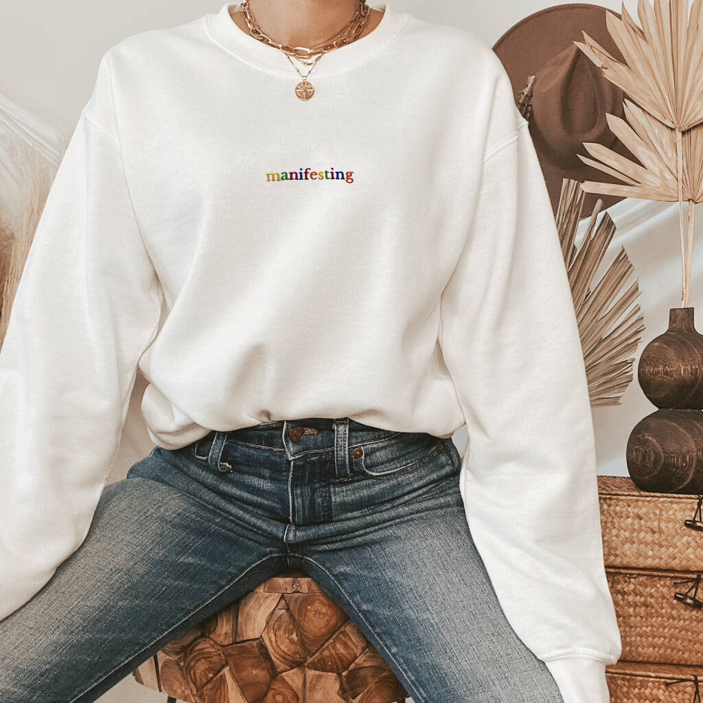 Manifesting Rainbow Embroidered Sweatshirt By Contoura Collective