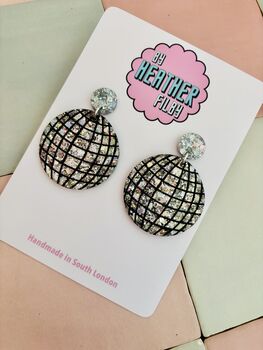 Disco Ball Glitter Statement Earrings / Sparkly Mirror Ball Gift / Festival Statement Jewellery / New Year's Eve Jewellery, 4 of 6
