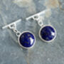Round Lapis Lazuli Chain Cufflinks In Sterling Silver, thumbnail 3 of 4