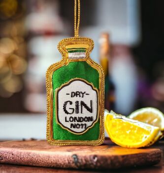 Embroidered Gin Bottle Christmas Decoration, 4 of 5