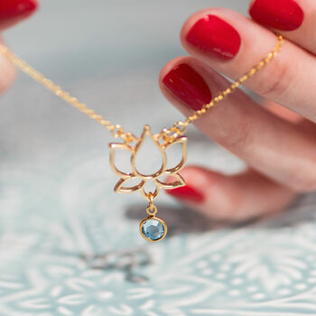 Open Lotus Birthstone Necklace, 3 of 8