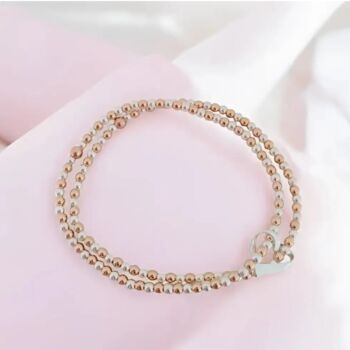 Sterling Silver Double Beaded Stretch Heart Bracelet, 3 of 12