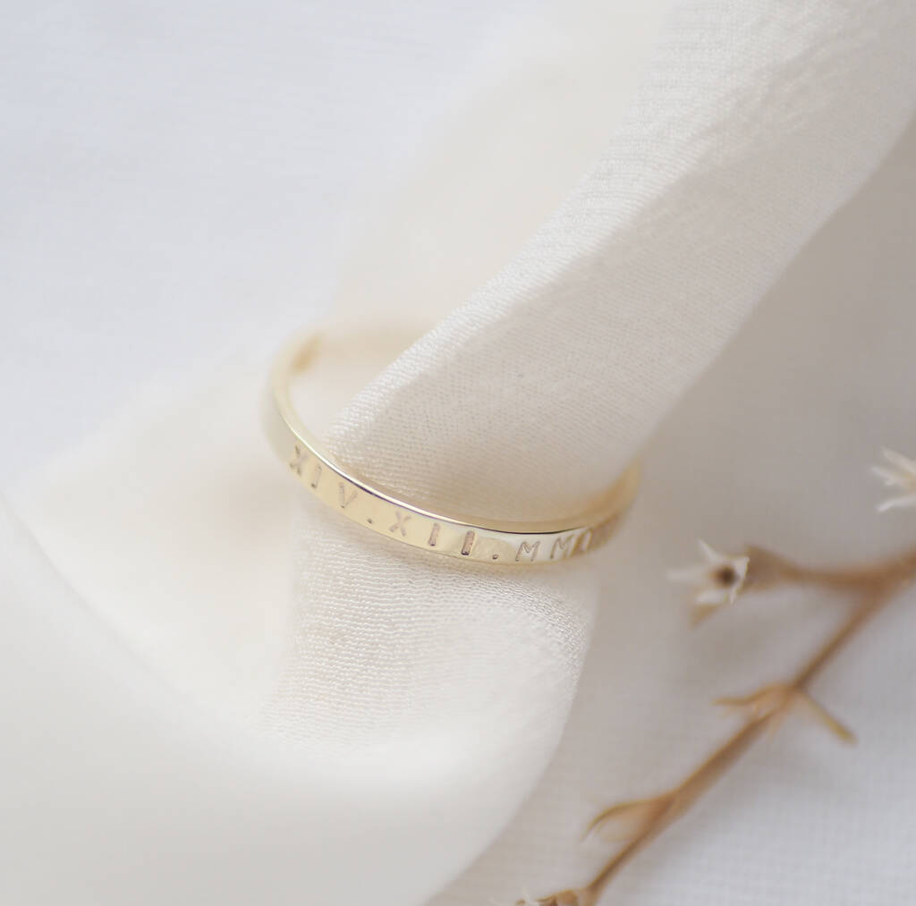 Personalised Roman Numeral Date Ring In Solid Gold