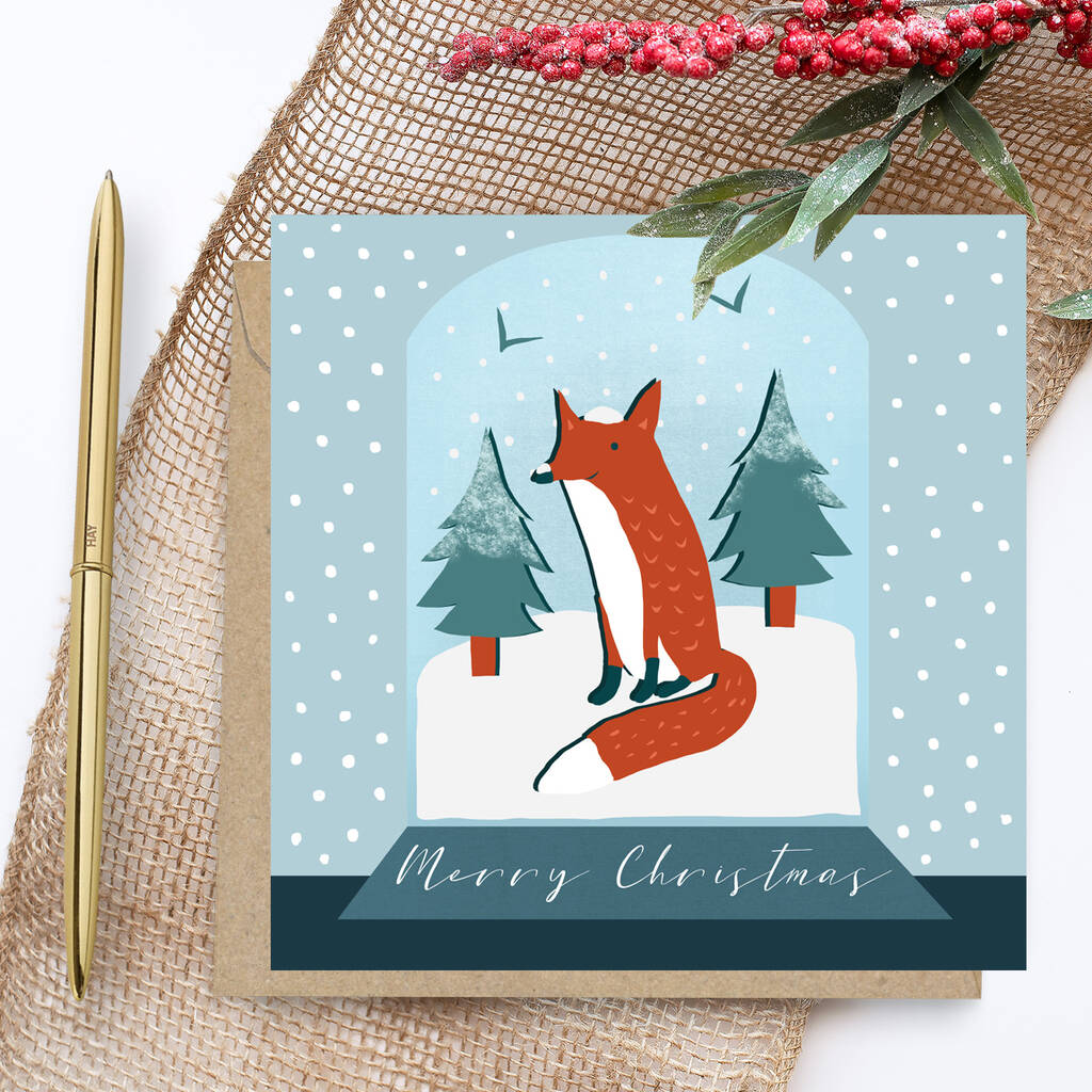 Fox Snow Globe Christmas Card By Bea Baranowska Illustration