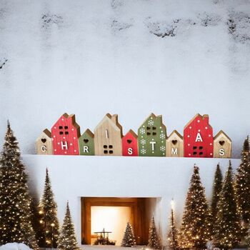 Little Wooden Coloured Houses, Tabletop Christmas Decoration, 3 of 3