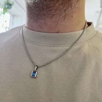 Silver Blue Diamond Pendant Necklace Chain For Men, 7 of 12