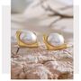 Cannes Ivory D’or Gold Pearl Charm Bezel Gala Gift Earrings, thumbnail 2 of 4