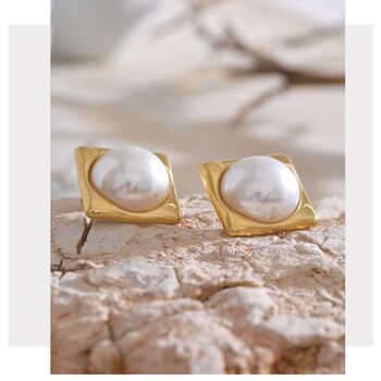 Cannes Ivory D’or Gold Pearl Charm Bezel Gala Gift Earrings, 2 of 4