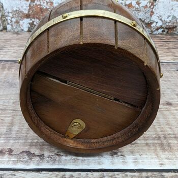 Small Wooden Whiskey Barrel Money Box, 5 of 5